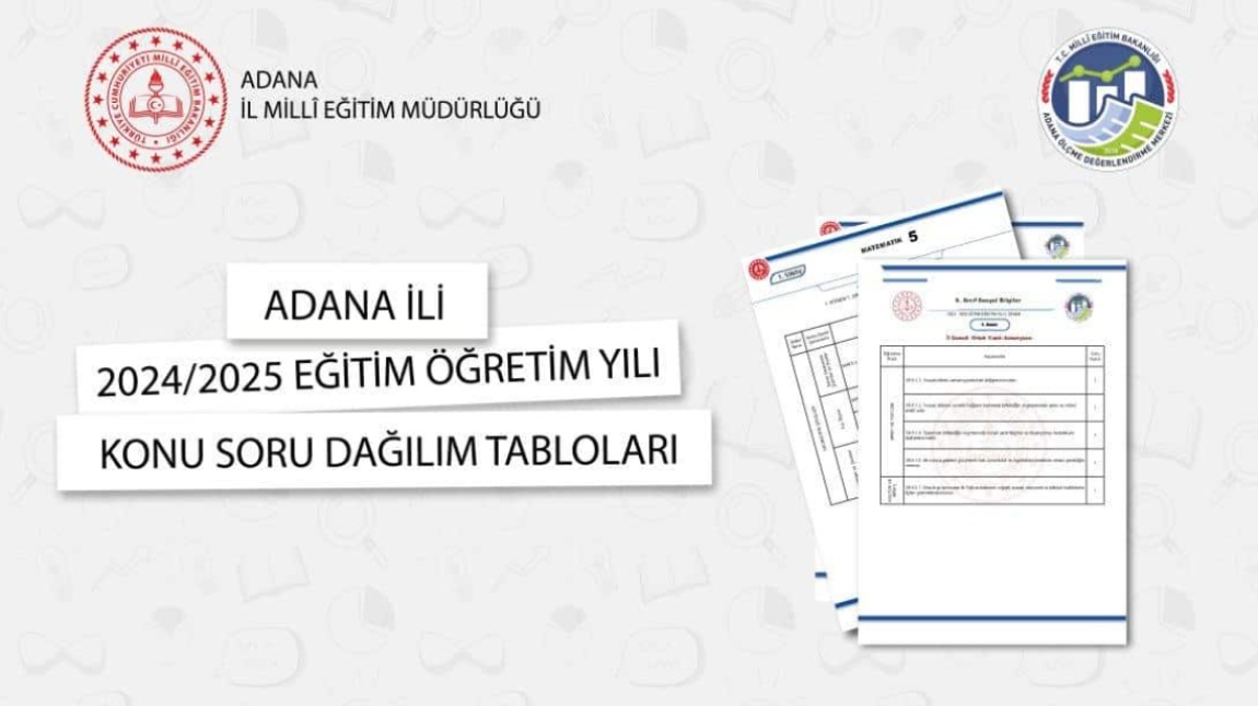 Adana İli 1.Dönem Konu Soru Dağılım Tabloları Yayımlandı.